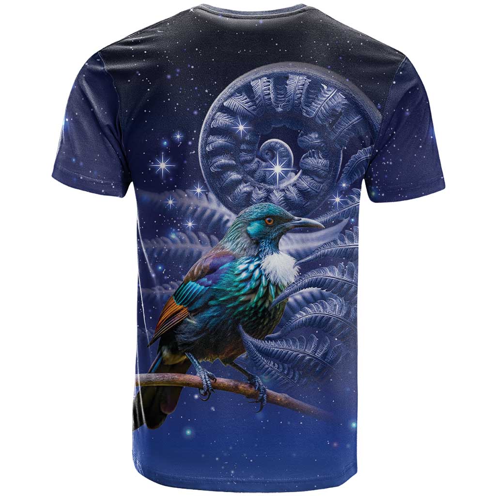 Tui Bird Matariki Galaxy T Shirt Koru Silver Fern Aotearoa LT9 - Polynesian Pride