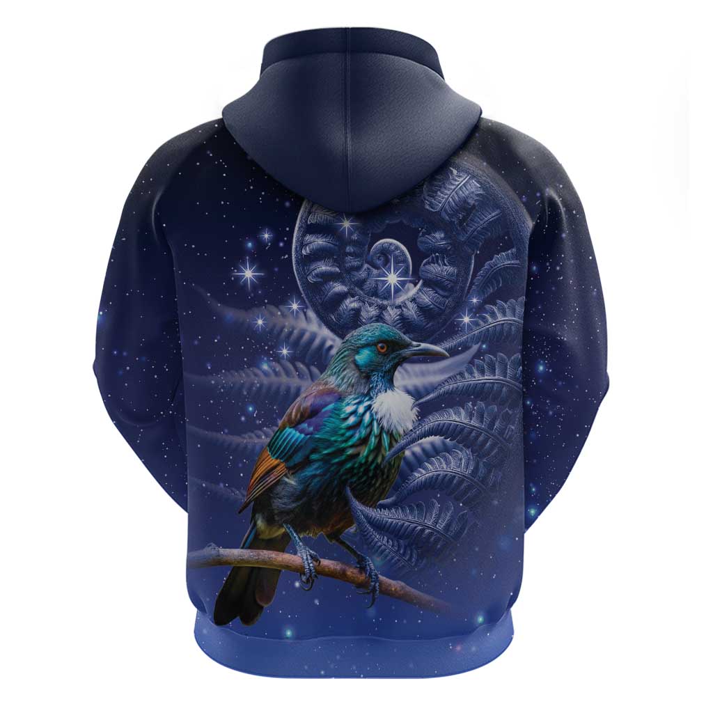Tui Bird Matariki Galaxy Zip Hoodie Koru Silver Fern Aotearoa LT9 - Polynesian Pride