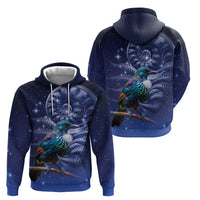 Tui Bird Matariki Galaxy Zip Hoodie Koru Silver Fern Aotearoa LT9 - Polynesian Pride