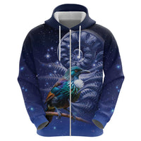 Tui Bird Matariki Galaxy Zip Hoodie Koru Silver Fern Aotearoa LT9 - Polynesian Pride