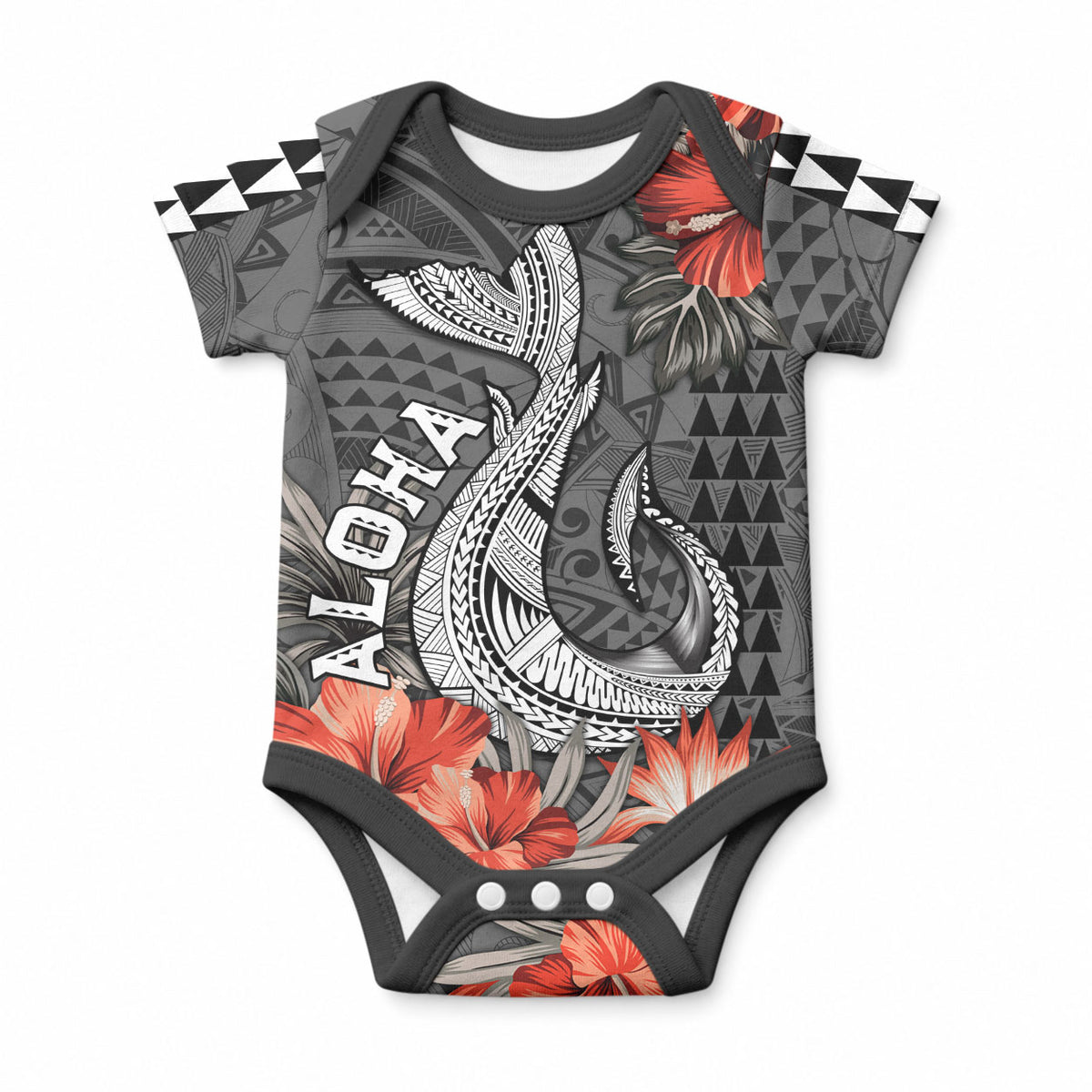 Hawaii Fish Hook Baby Onesie Polynesian Vintage Vibes LT9 Black - Polynesian Pride