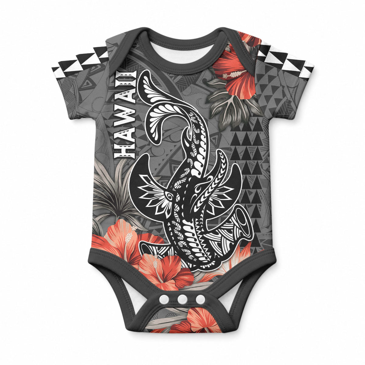 Hawaii Hammerhead Shark Baby Onesie Polynesian Vintage Vibes LT9 Black - Polynesian Pride