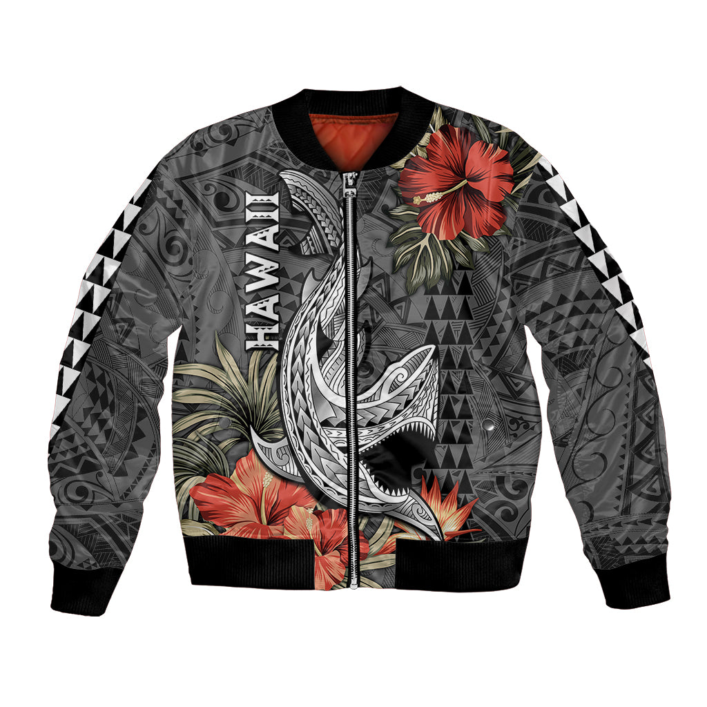 Hawaii Shark Tattoo Bomber Jacket Polynesian Vintage Vibes LT9 Unisex Black - Polynesian Pride