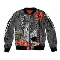 Hawaii Shark Tattoo Sleeve Zip Bomber Jacket Polynesian Vintage Vibes LT9 Unisex Black - Polynesian Pride