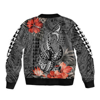 Personalised Hawaii Hammerhead Shark Sleeve Zip Bomber Jacket Polynesian Vintage Vibes LT9 - Polynesian Pride