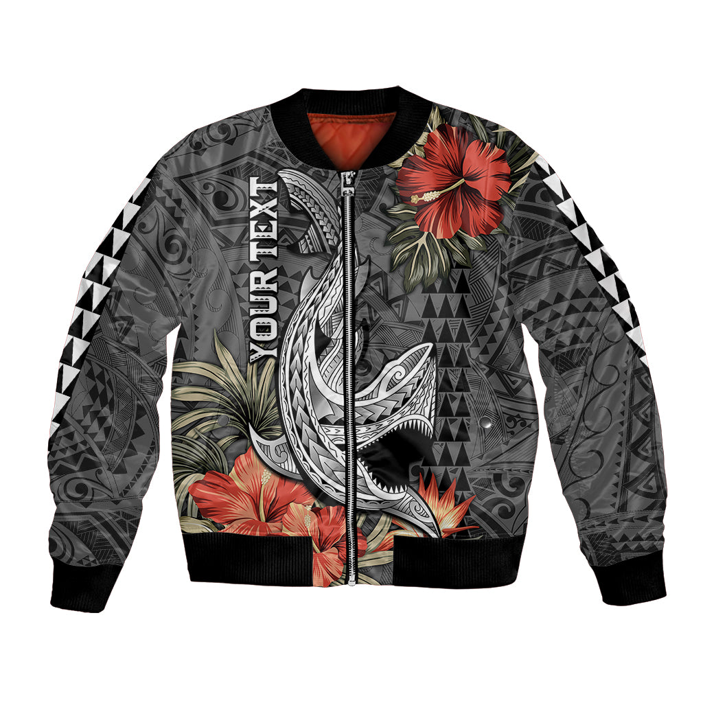 Personalised Hawaii Shark Tattoo Bomber Jacket Polynesian Vintage Vibes LT9 Unisex Black - Polynesian Pride