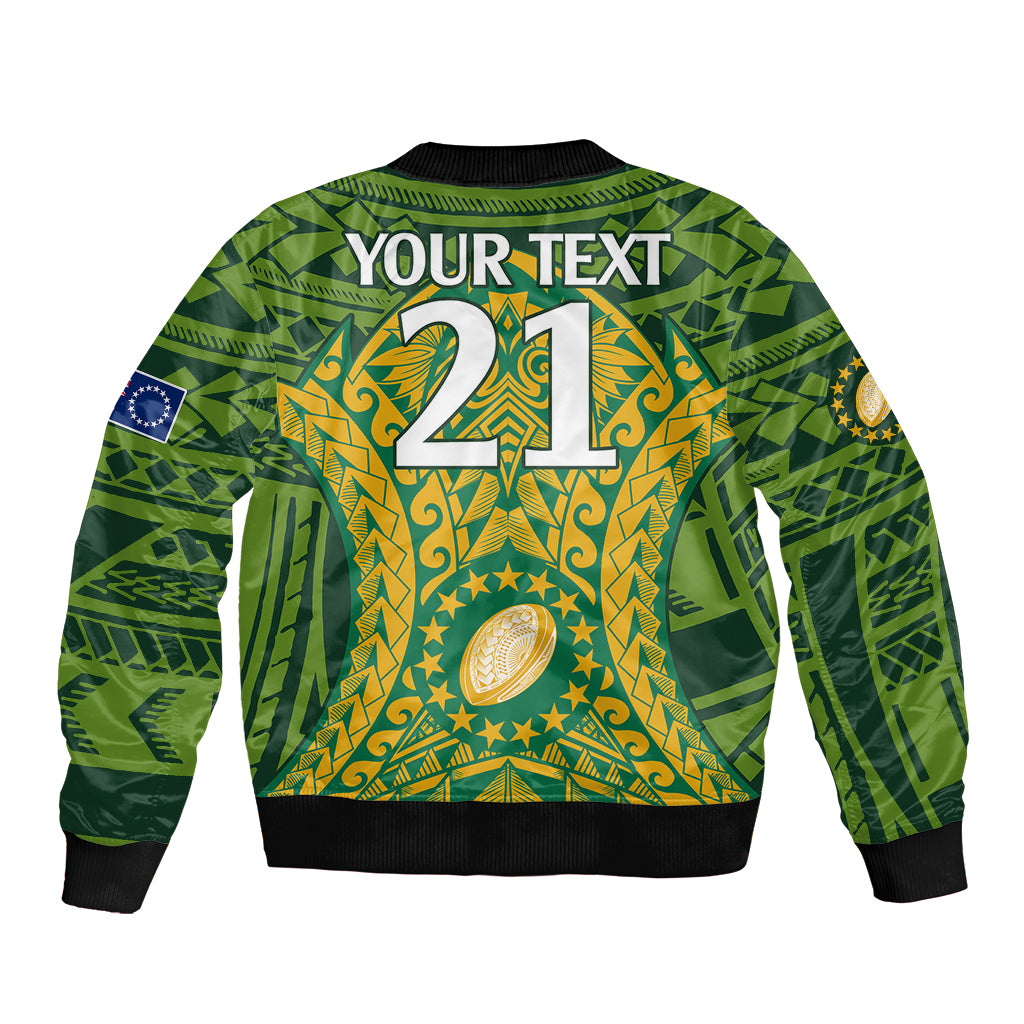 Personalised Cook Islands Rugby Sleeve Zip Bomber Jacket Kukis Athletic Style LT9 - Polynesian Pride