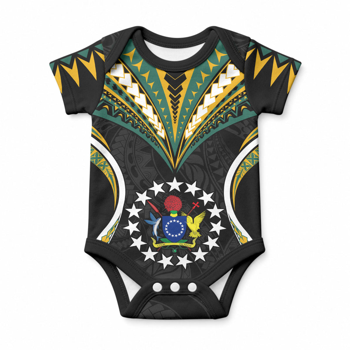 Polynesian Pride Cook Islands Baby Onesie Tribal Wave Style LT9 Black - Polynesian Pride