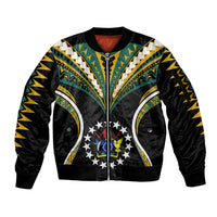Polynesian Pride Cook Islands Sleeve Zip Bomber Jacket Tribal Wave Style LT9 Unisex Black - Polynesian Pride