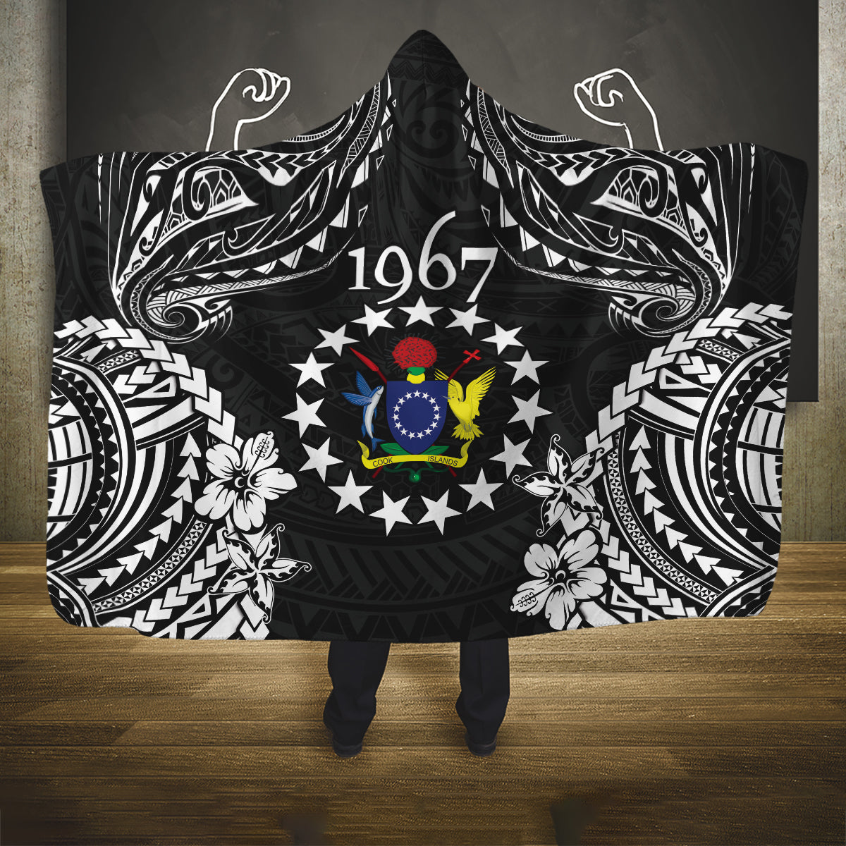 Cook Islands Ra o te Ui Ariki Est 1967 Hooded Blanket LT9 One Size Black - Polynesian Pride