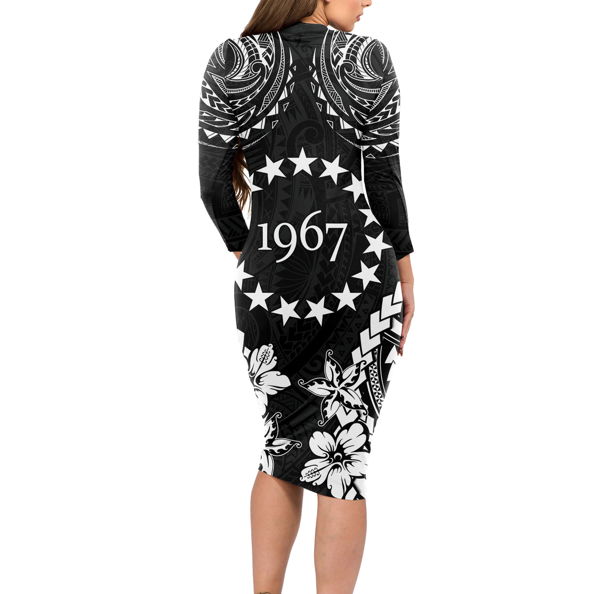 Cook Islands Ra o te Ui Ariki Est 1967 Long Sleeve Bodycon Dress LT9 - Polynesian Pride
