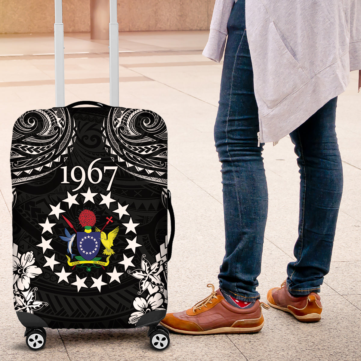 Cook Islands Ra o te Ui Ariki Est 1967 Luggage Cover LT9 Black - Polynesian Pride