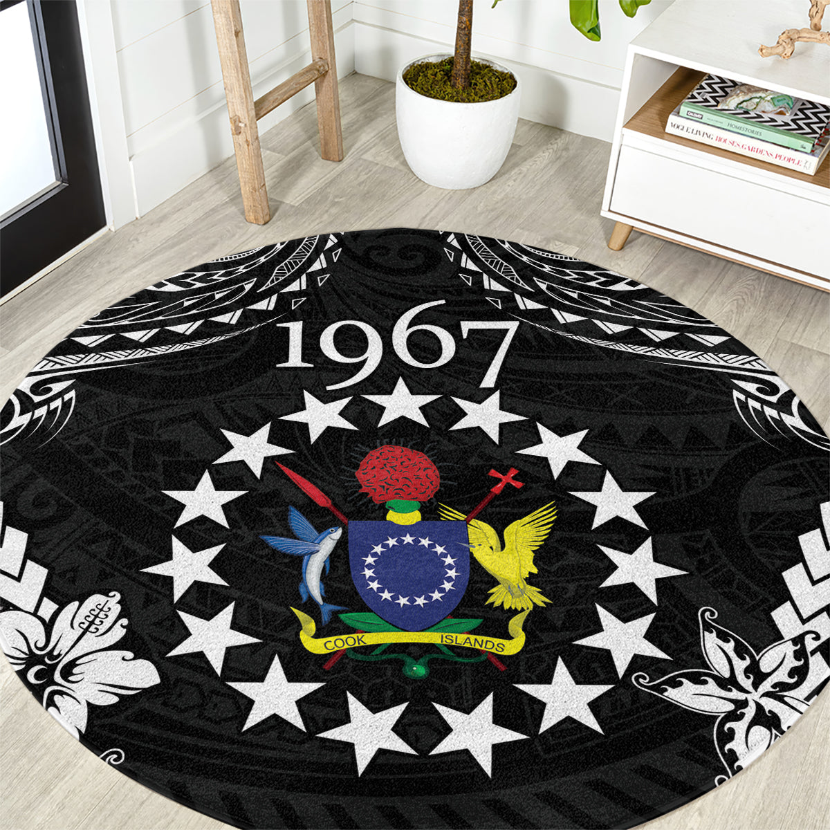 Cook Islands Ra o te Ui Ariki Est 1967 Round Carpet LT9 Black - Polynesian Pride