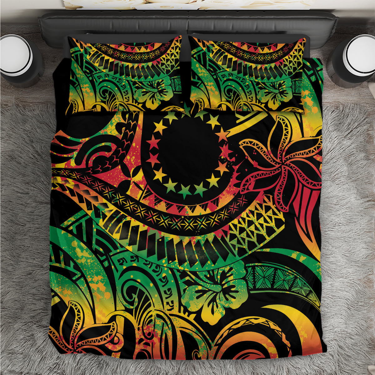 Cook Islands 15 Stars Bedding Set Kuki Airani Polynesian Tribal Wave Tattoo LT9 Reggae - Polynesian Pride