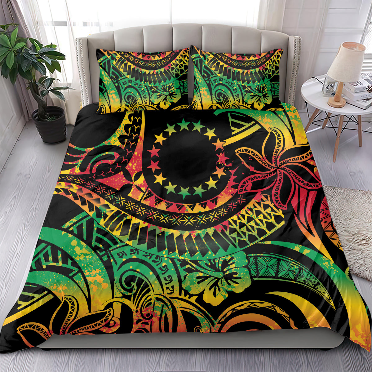 Cook Islands 15 Stars Bedding Set Kuki Airani Polynesian Tribal Wave Tattoo LT9 - Polynesian Pride