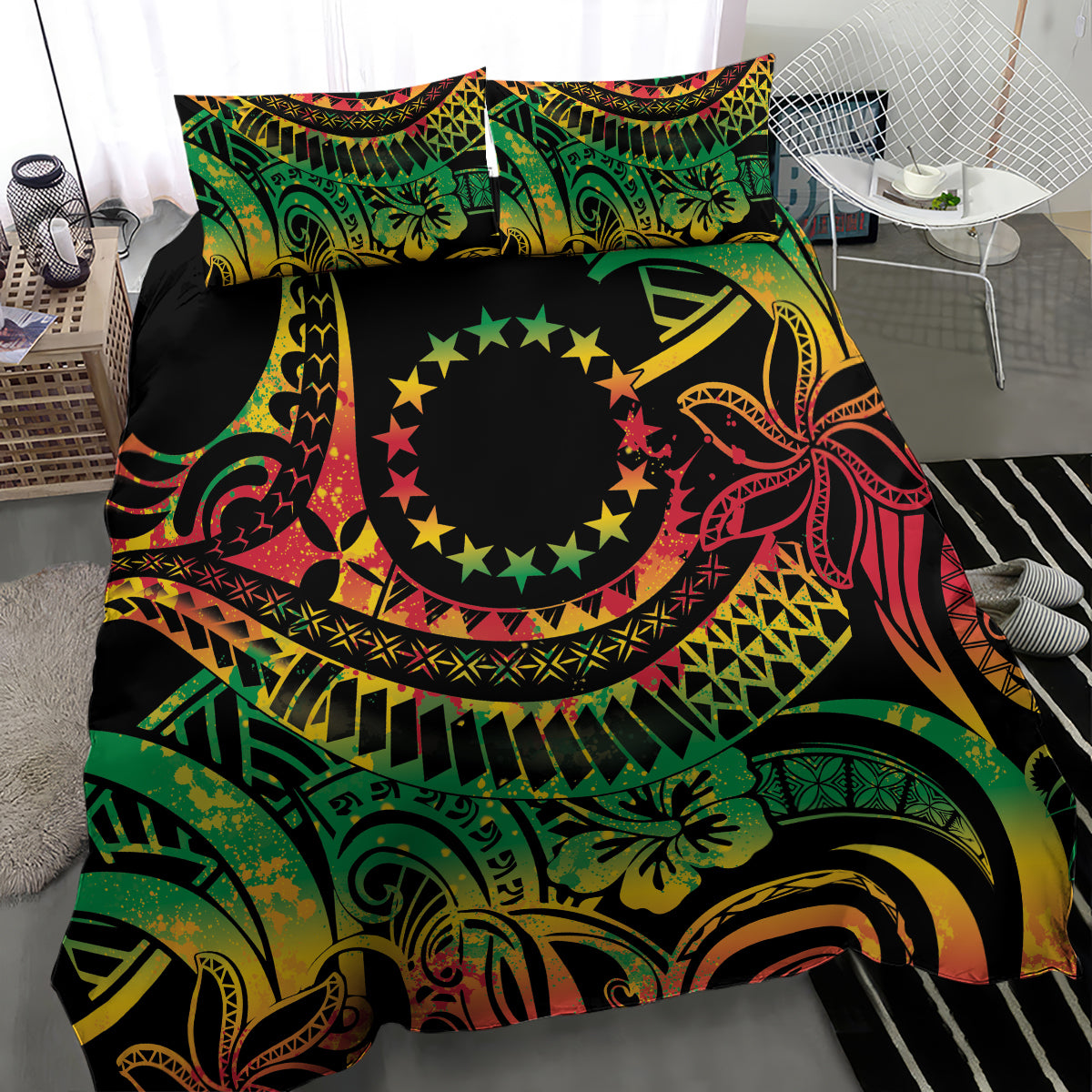 Cook Islands 15 Stars Bedding Set Kuki Airani Polynesian Tribal Wave Tattoo LT9 - Polynesian Pride