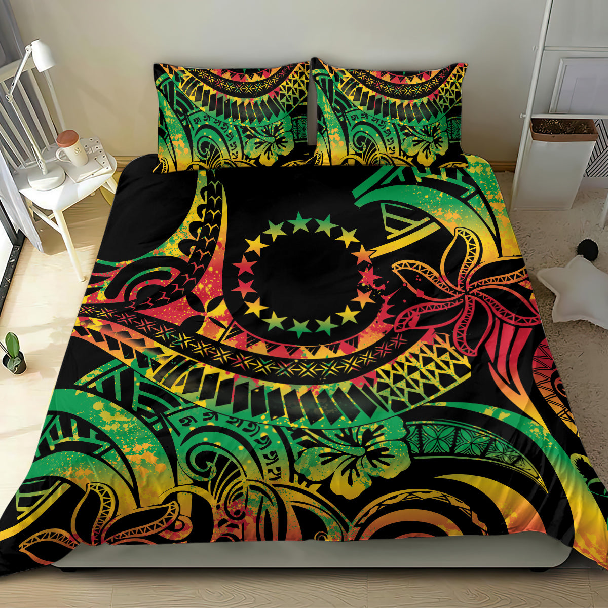 Cook Islands 15 Stars Bedding Set Kuki Airani Polynesian Tribal Wave Tattoo LT9 - Polynesian Pride