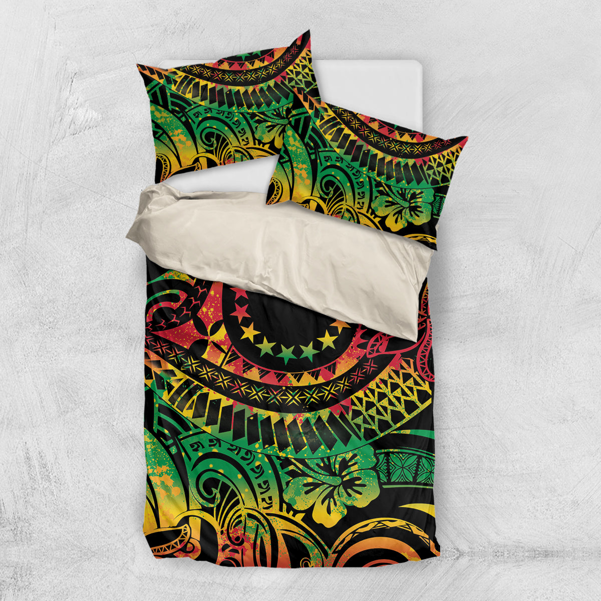 Cook Islands 15 Stars Bedding Set Kuki Airani Polynesian Tribal Wave Tattoo LT9 US Twin 172cm x 218cm Reggae - Polynesian Pride