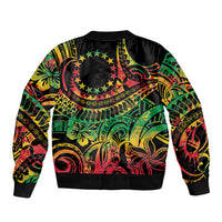 Cook Islands 15 Stars Bomber Jacket Kuki Airani Polynesian Tribal Wave Tattoo LT9 - Polynesian Pride