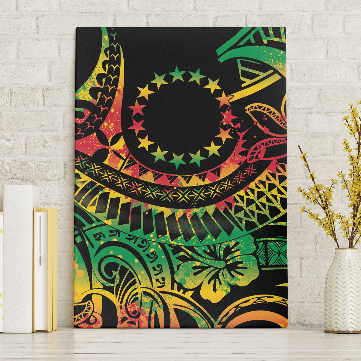 Cook Islands 15 Stars Canvas Wall Art Kuki Airani Polynesian Tribal Wave Tattoo LT9 Without Frame Reggae - Polynesian Pride