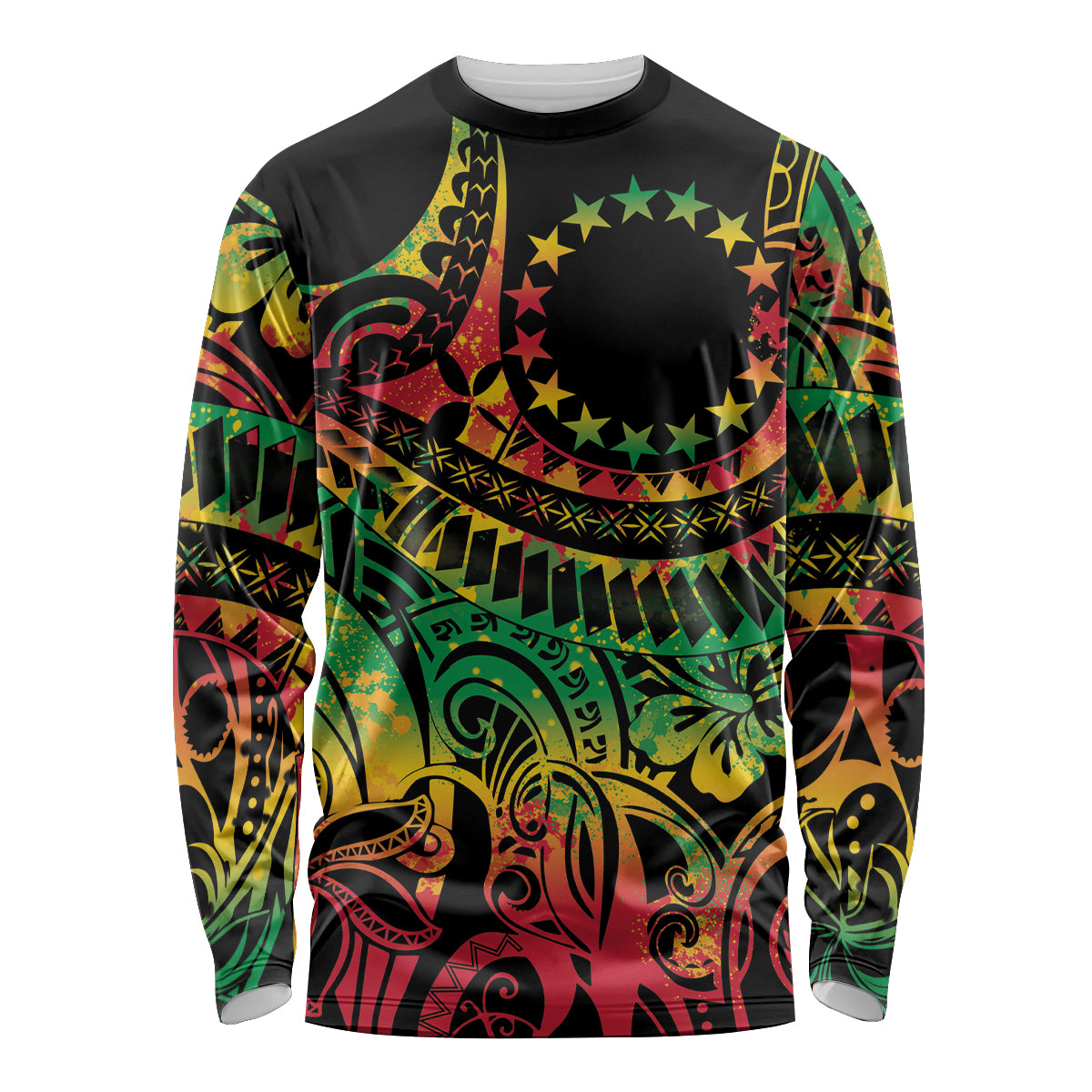 Cook Islands 15 Stars Long Sleeve Shirt Kuki Airani Polynesian Tribal Wave Tattoo LT9 Unisex Reggae - Polynesian Pride