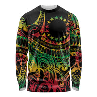 Cook Islands 15 Stars Long Sleeve Shirt Kuki Airani Polynesian Tribal Wave Tattoo LT9 Unisex Reggae - Polynesian Pride