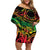 Cook Islands 15 Stars Off Shoulder Short Dress Kuki Airani Polynesian Tribal Wave Tattoo