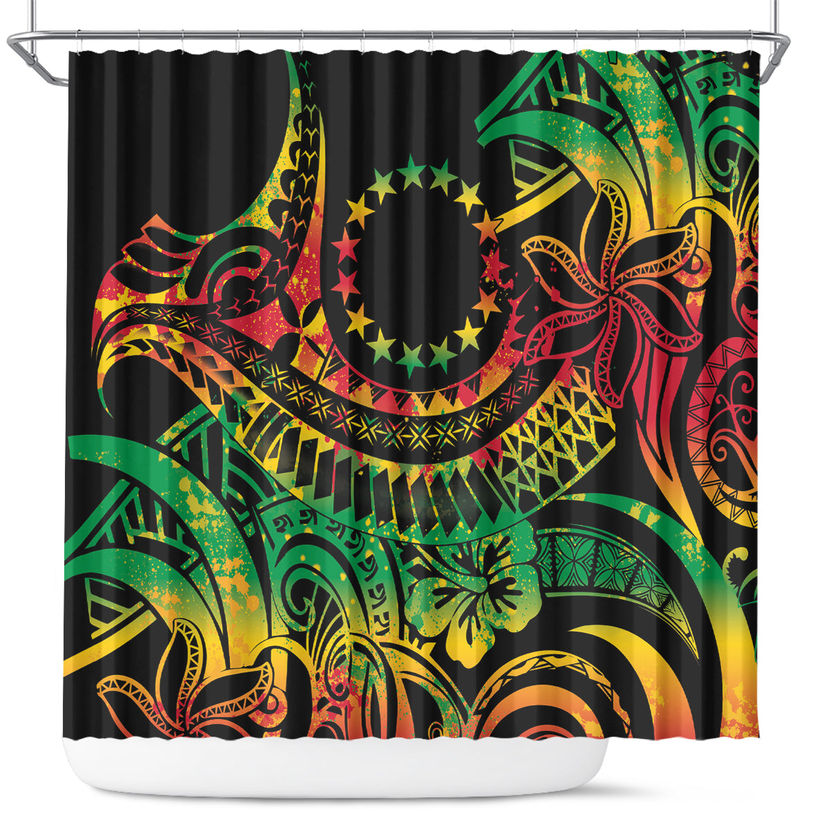 Cook Islands 15 Stars Shower Curtain Kuki Airani Polynesian Tribal Wave Tattoo