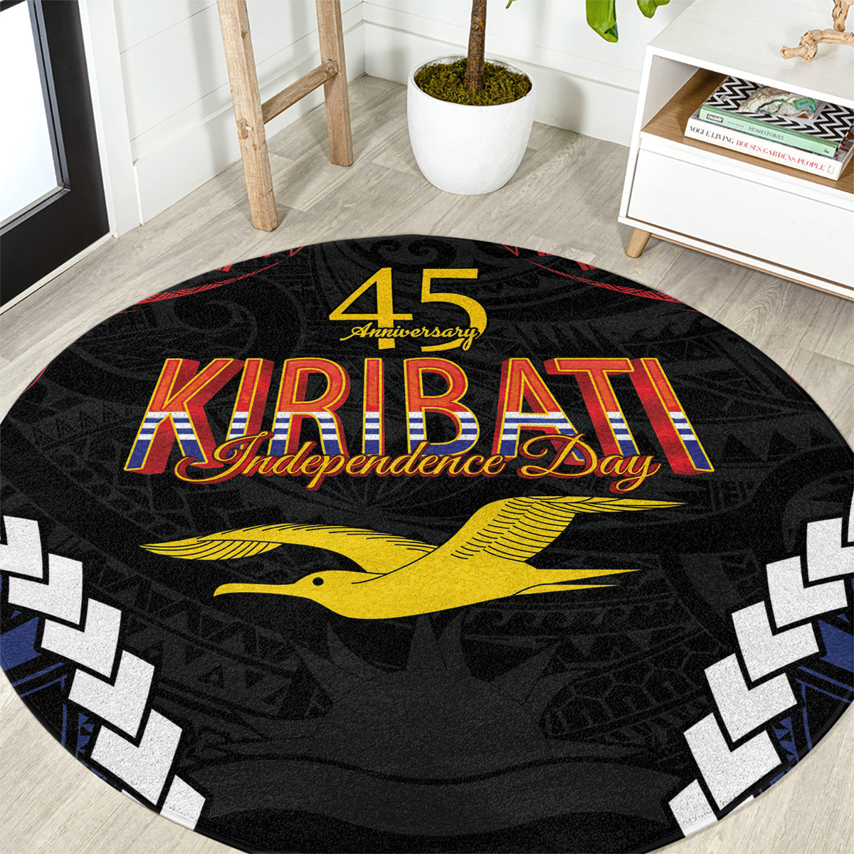 Kiribati 45th Anniversary Independence Day Round Carpet Since 1979 LT9 Black - Polynesian Pride