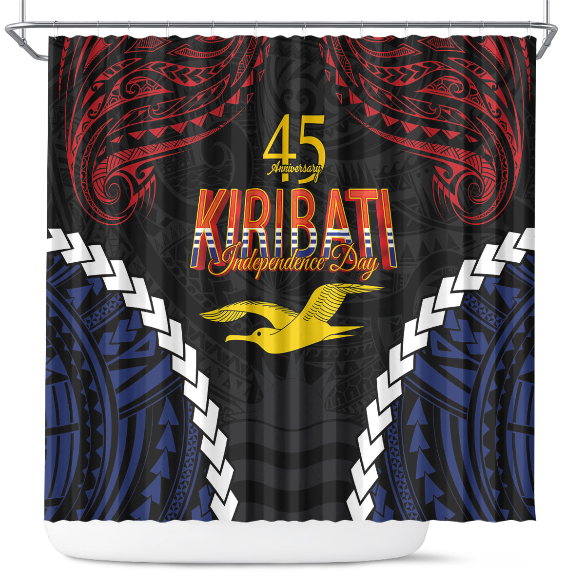 Kiribati 45th Anniversary Independence Day Shower Curtain Since 1979 LT9 Black - Polynesian Pride