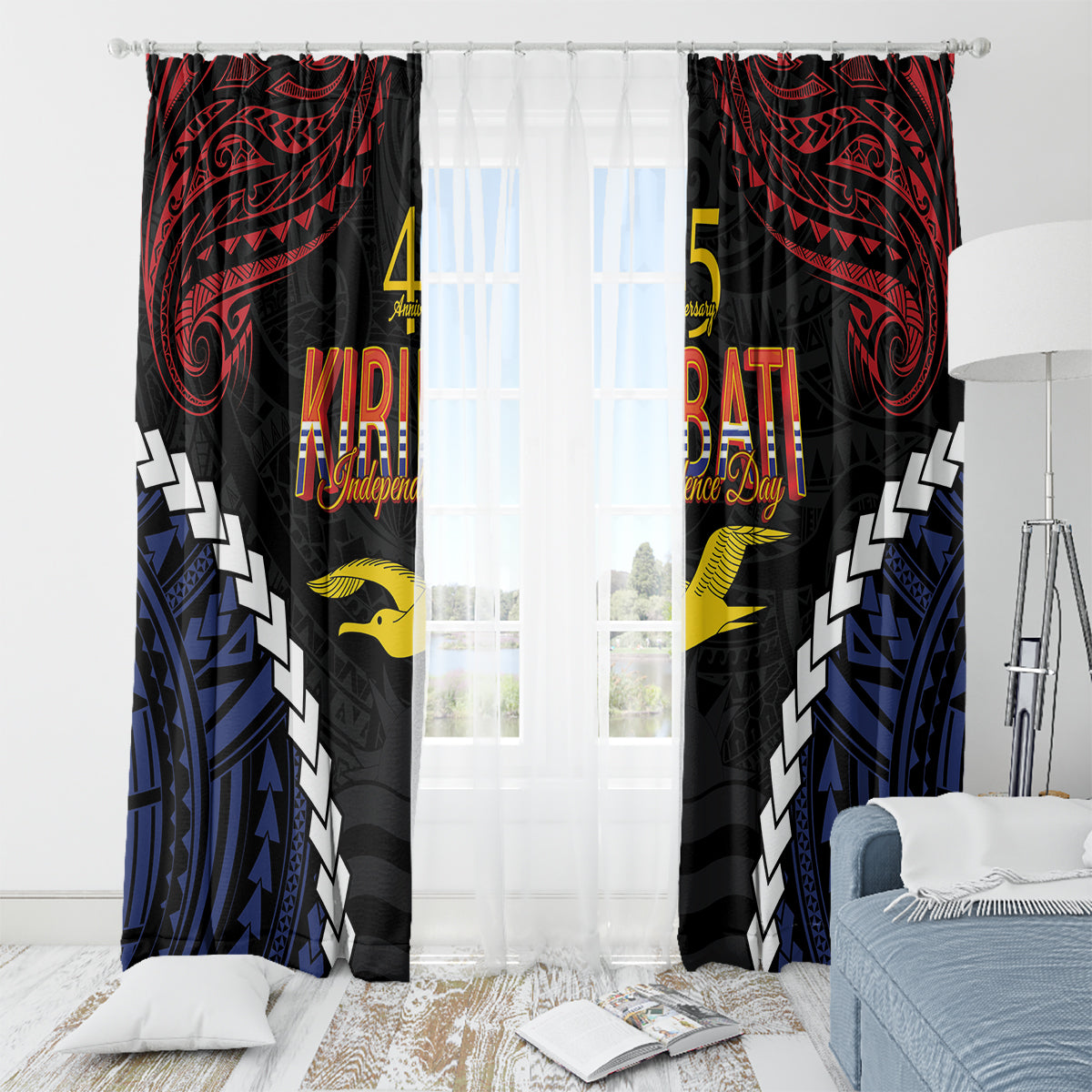 Kiribati 45th Anniversary Independence Day Window Curtain Since 1979 LT9 - Polynesian Pride