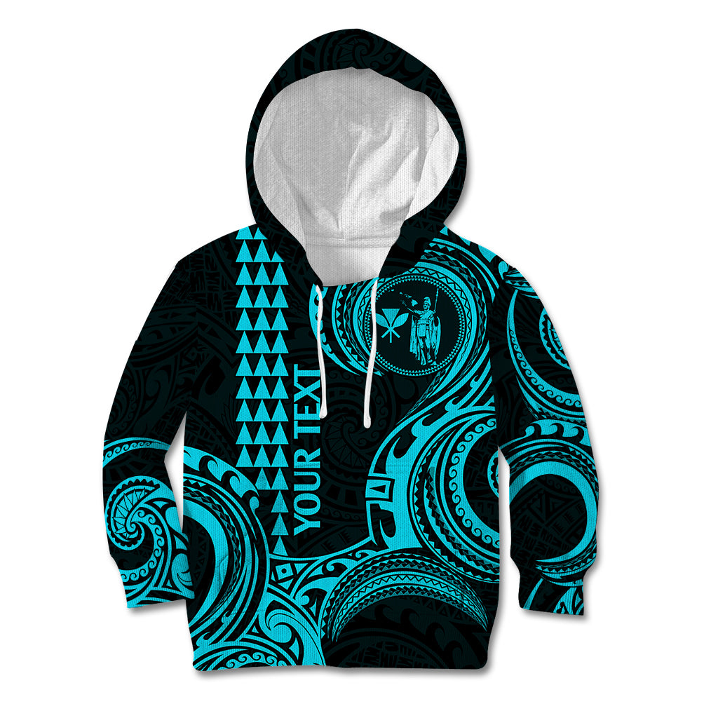 Custom King Kamehameha Day Hawaii Kid Hoodie Paradise of the Pacific Tribal Kakau - Aqua LT9 Aqua - Polynesian Pride