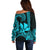 Custom King Kamehameha Day Hawaii Off Shoulder Sweater Paradise of the Pacific Tribal Kakau - Aqua LT9 - Polynesian Pride