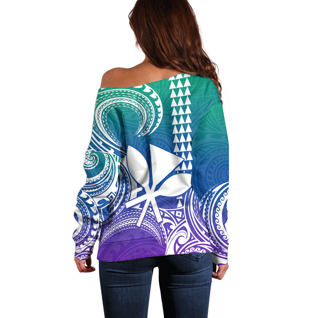 Custom King Kamehameha Day Hawaii Off Shoulder Sweater Paradise of the Pacific Tribal Kakau - Gradient LT9 - Polynesian Pride