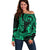 Custom King Kamehameha Day Hawaii Off Shoulder Sweater Paradise of the Pacific Tribal Kakau - Green LT9 Women Green - Polynesian Pride