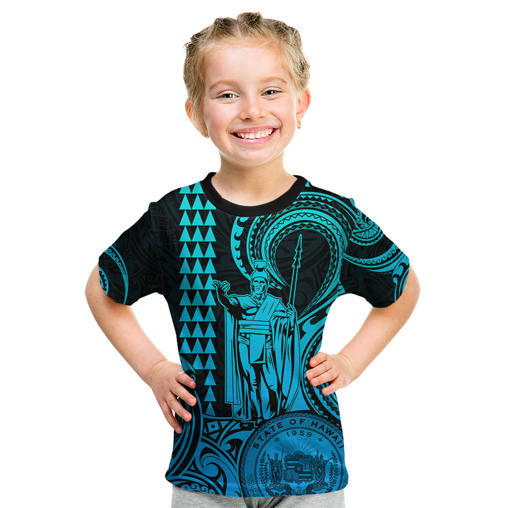 King Kamehameha Day Hawaii Kid T Shirt Paradise of the Pacific Tribal Kakau with Kanaka Maoli - Aqua LT9 Aqua - Polynesian Pride