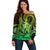 King Kamehameha Day Hawaii Off Shoulder Sweater Paradise of the Pacific Tribal Kakau with Kanaka Maoli - Lime LT9 Women Lime - Polynesian Pride