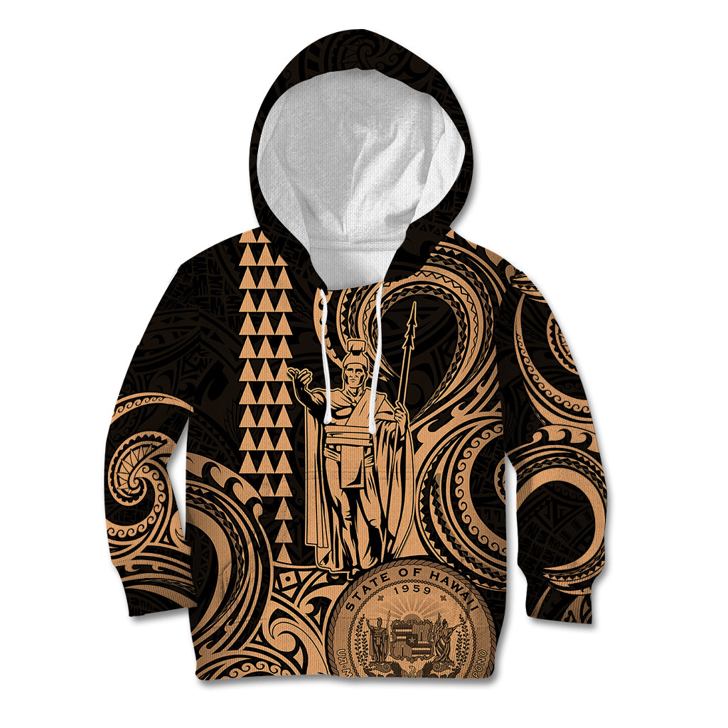 King Kamehameha Day Hawaii Kid Hoodie Paradise of the Pacific Tribal Kakau with Kanaka Maoli - Nude LT9 Nude - Polynesian Pride