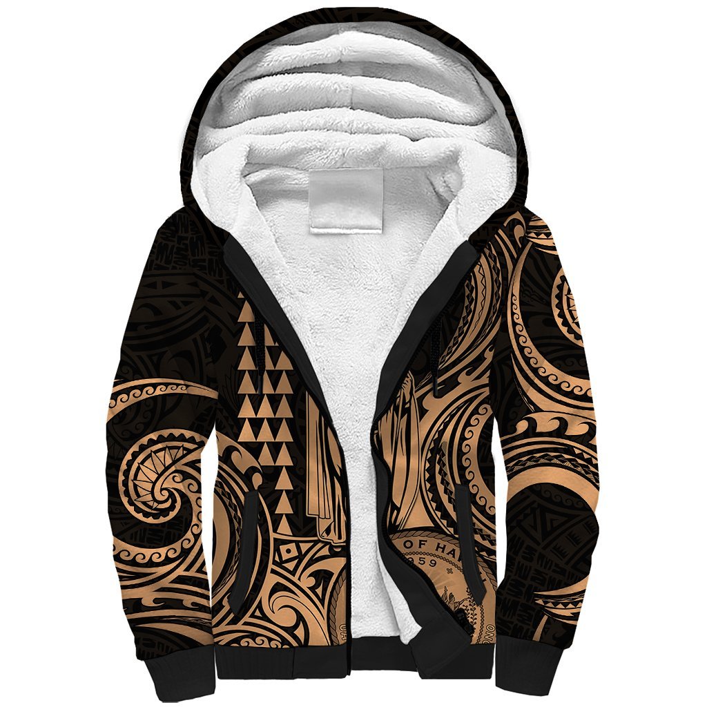 King Kamehameha Day Hawaii Sherpa Hoodie Paradise of the Pacific Tribal Kakau with Kanaka Maoli - Nude LT9 Unisex Nude - Polynesian Pride