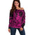 King Kamehameha Day Hawaii Off Shoulder Sweater Paradise of the Pacific Tribal Kakau with Kanaka Maoli - Pink LT9 Women Pink - Polynesian Pride