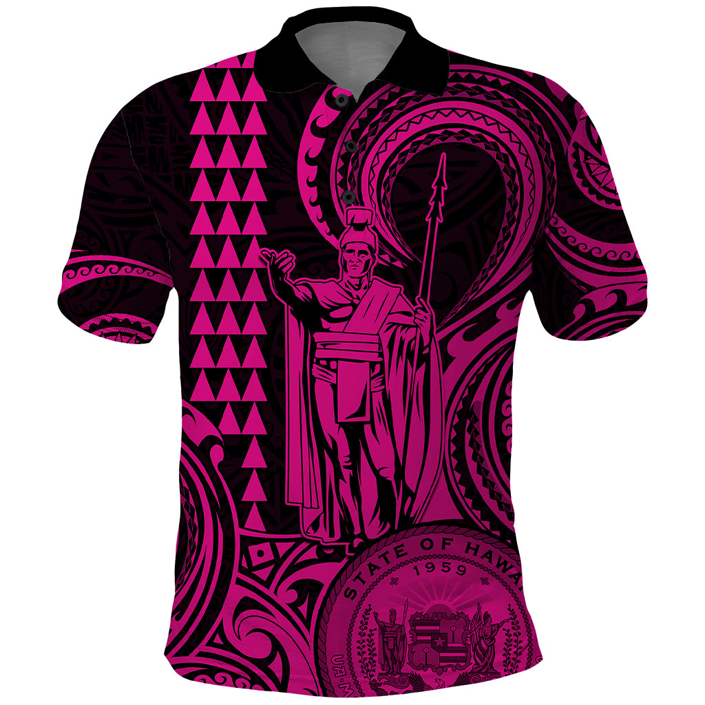 King Kamehameha Day Hawaii Polo Shirt Paradise of the Pacific Tribal Kakau with Kanaka Maoli Pink LT9 Pink - Polynesian Pride