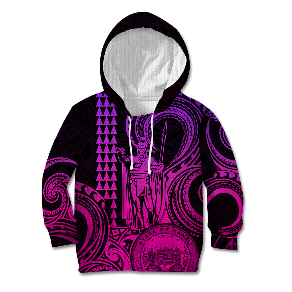 King Kamehameha Day Hawaii Kid Hoodie Paradise of the Pacific Tribal Kakau with Kanaka Maoli - Pink Gradient LT9 Pink Gradient - Polynesian Pride