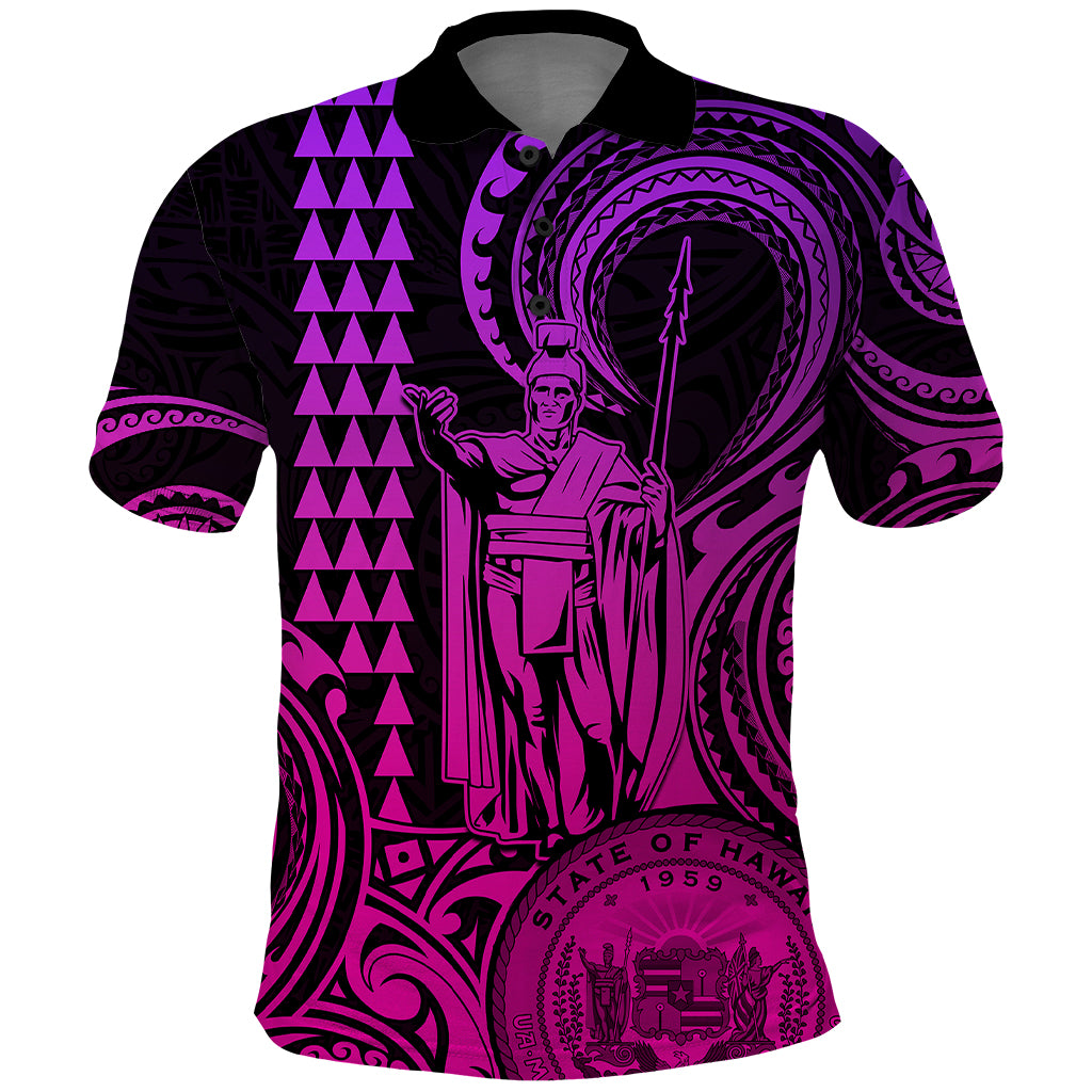 King Kamehameha Day Hawaii Polo Shirt Paradise of the Pacific Tribal Kakau with Kanaka Maoli Pink Gradient LT9 Pink Gradient - Polynesian Pride