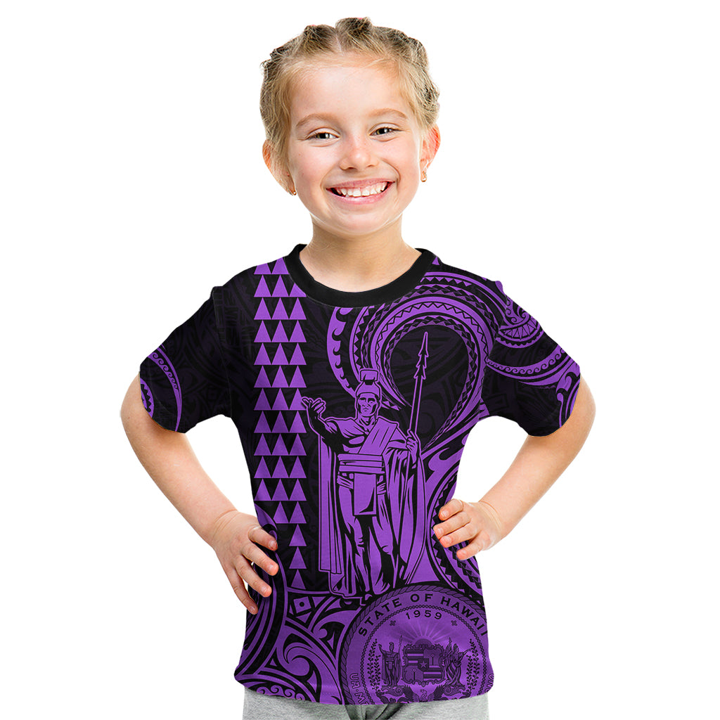 King Kamehameha Day Hawaii Kid T Shirt Paradise of the Pacific Tribal Kakau with Kanaka Maoli - Purple LT9 Purple - Polynesian Pride
