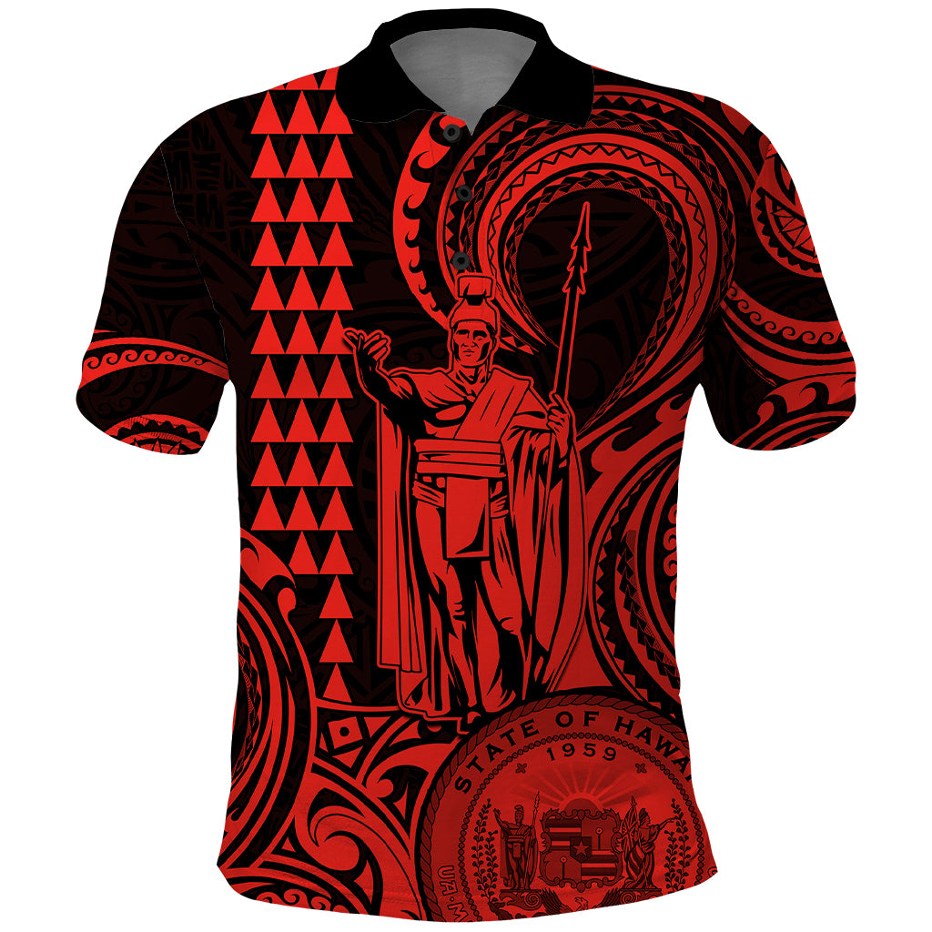 King Kamehameha Day Hawaii Polo Shirt Paradise of the Pacific Tribal Kakau with Kanaka Maoli Red LT9 Red - Polynesian Pride