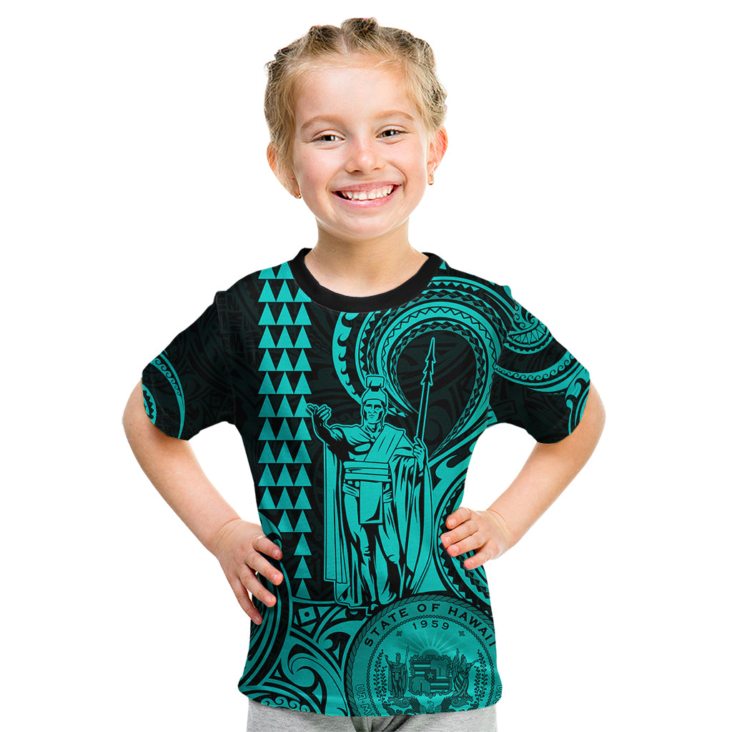 King Kamehameha Day Hawaii Kid T Shirt Paradise of the Pacific Tribal Kakau with Kanaka Maoli - Turquoise LT9 Turquoise - Polynesian Pride
