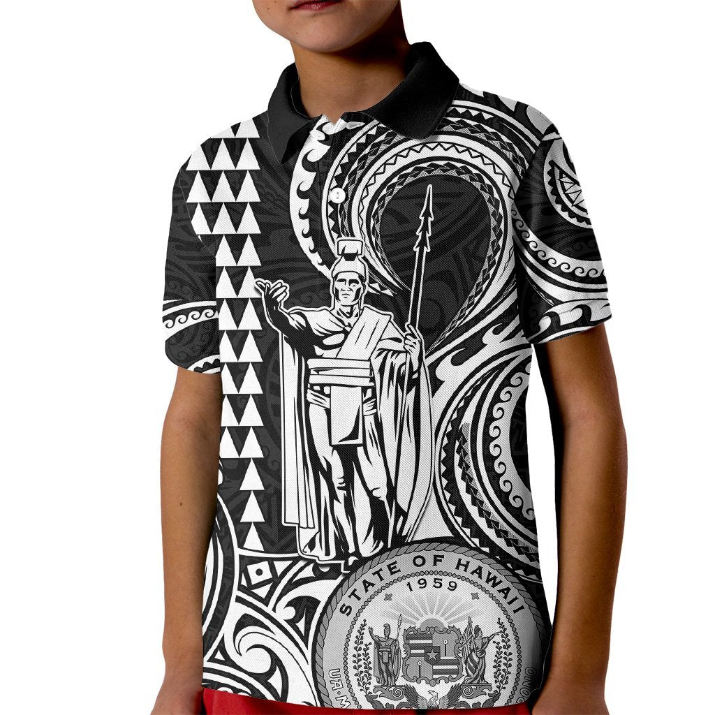 King Kamehameha Day Hawaii Kid Polo Shirt Paradise of the Pacific Tribal Kakau with Kanaka Maoli - White LT9 Kid White - Polynesian Pride