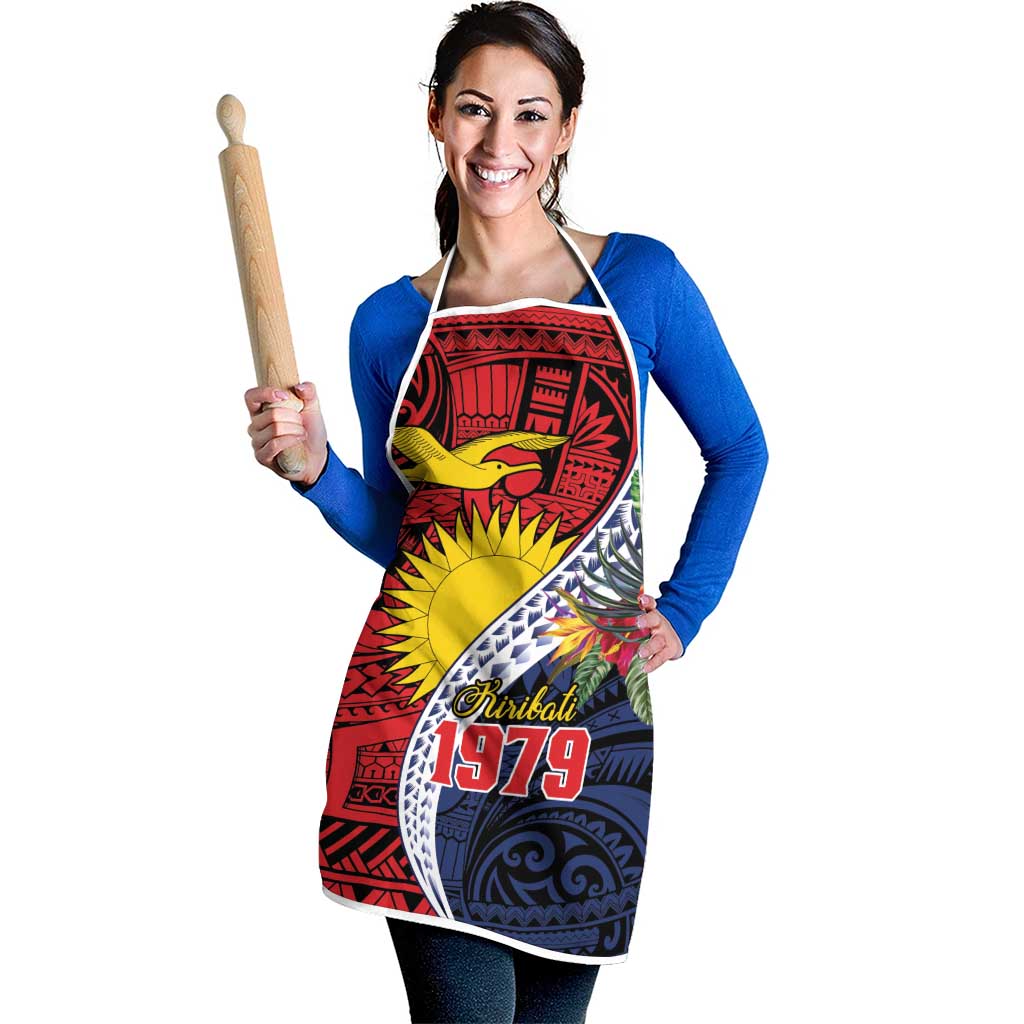 Flag of Kiribati Polynesian Pattern Apron Est 1979 With Tropical Flowers LT9 - Polynesian Pride