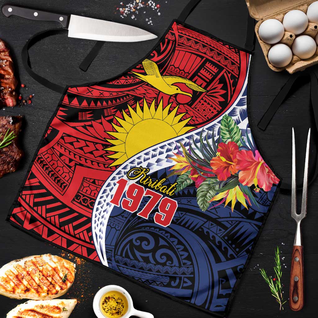 Flag of Kiribati Polynesian Pattern Apron Est 1979 With Tropical Flowers LT9 Red - Polynesian Pride