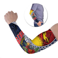 Flag of Kiribati Polynesian Pattern Arm Sleeves Est 1979 With Tropical Flowers LT9 Set of 2 Red - Polynesian Pride